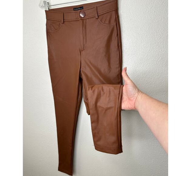 NWT Hunter & Brown Chocolate Faux Leather High Waist Skinny Pant S - Picture 1 of 14